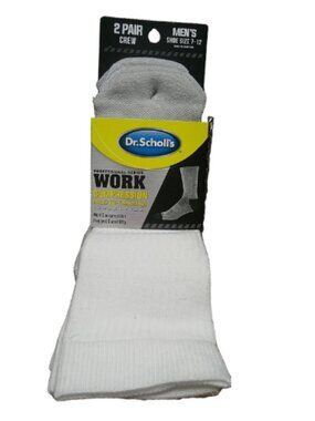 Dr. Scholl's Men's Work Compression Crew Socks 2 Pair White 8-15mmHg